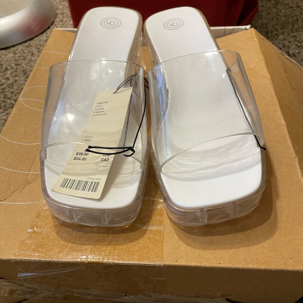 NWT Urban Outfitters Clear Open Toe Mule/Clog Block Heel White Sole